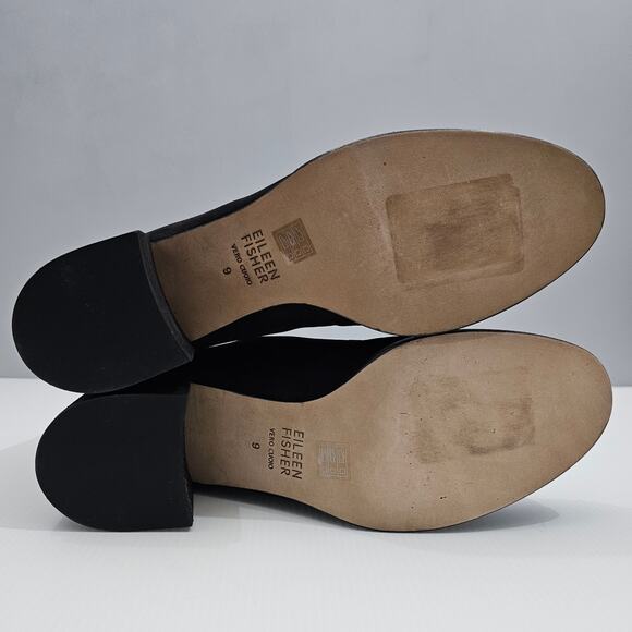 Eileen Fisher Bren Ankle Bootie Women 9 Black Leather Block Heel Fall Minimalist - Picture 12 of 14